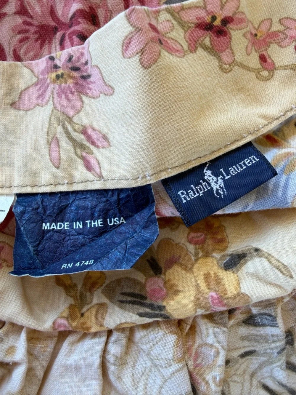 VTG Ralph Lauren Astor 3-Piece Ruffled Duvet Set Tan Pink Floral King Size FLAWS